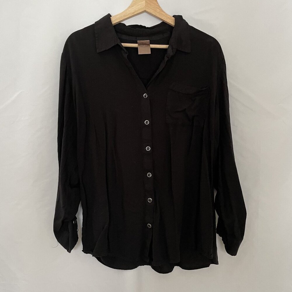 White Stag Black Button-Up Long Sleeve Shirt XXL White casual pockets